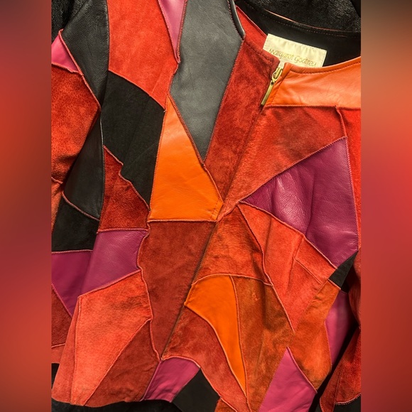 Vintage Margaret Godfrey Red Black Pink Patchwork Suede Leather Jacket - Picture 2 of 7